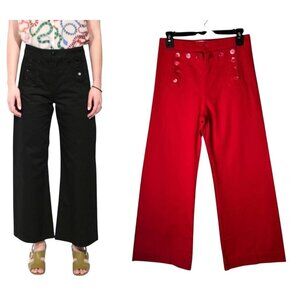 Rachel Antonoff Pants Women 2 Red Cotton Overboard Sailor Nautical Preppy Luxury